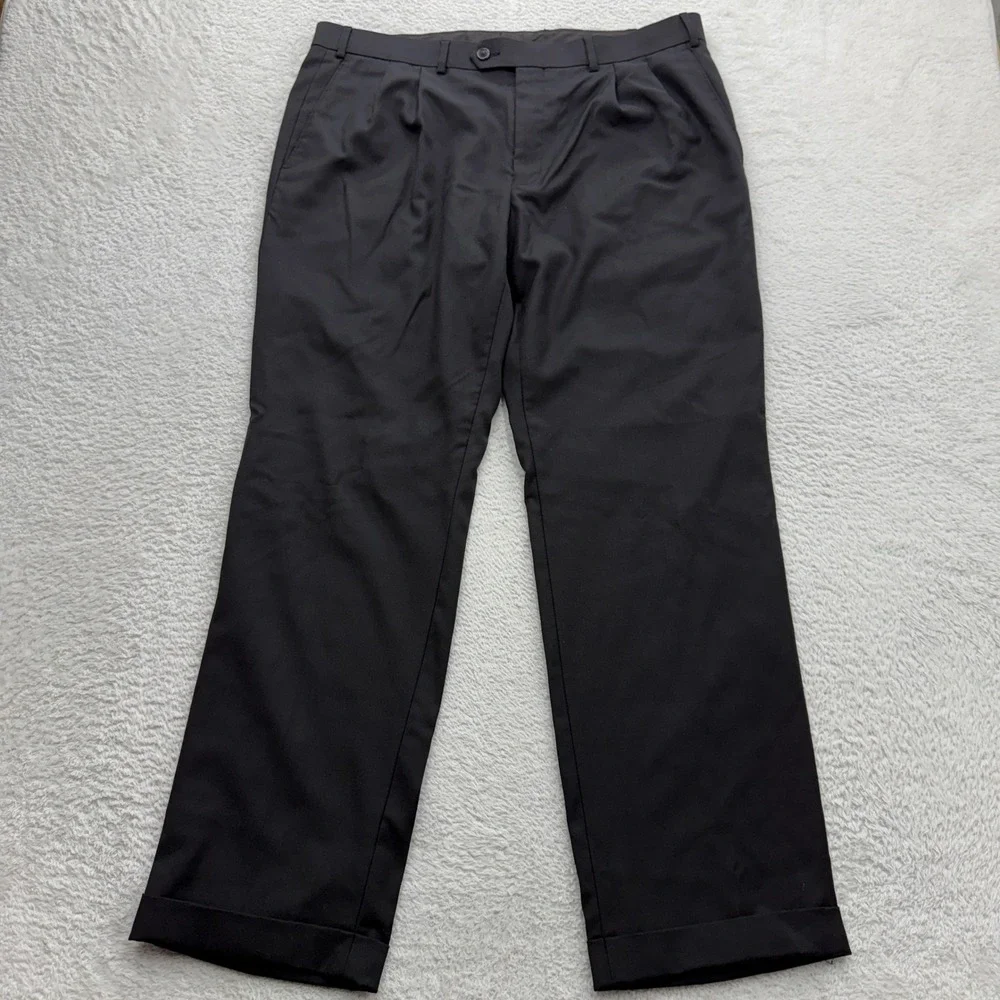 Lauren Ralph Lauren Mens Black Wool Blend Pleated Cuffed Dress Pants‎ 36x30